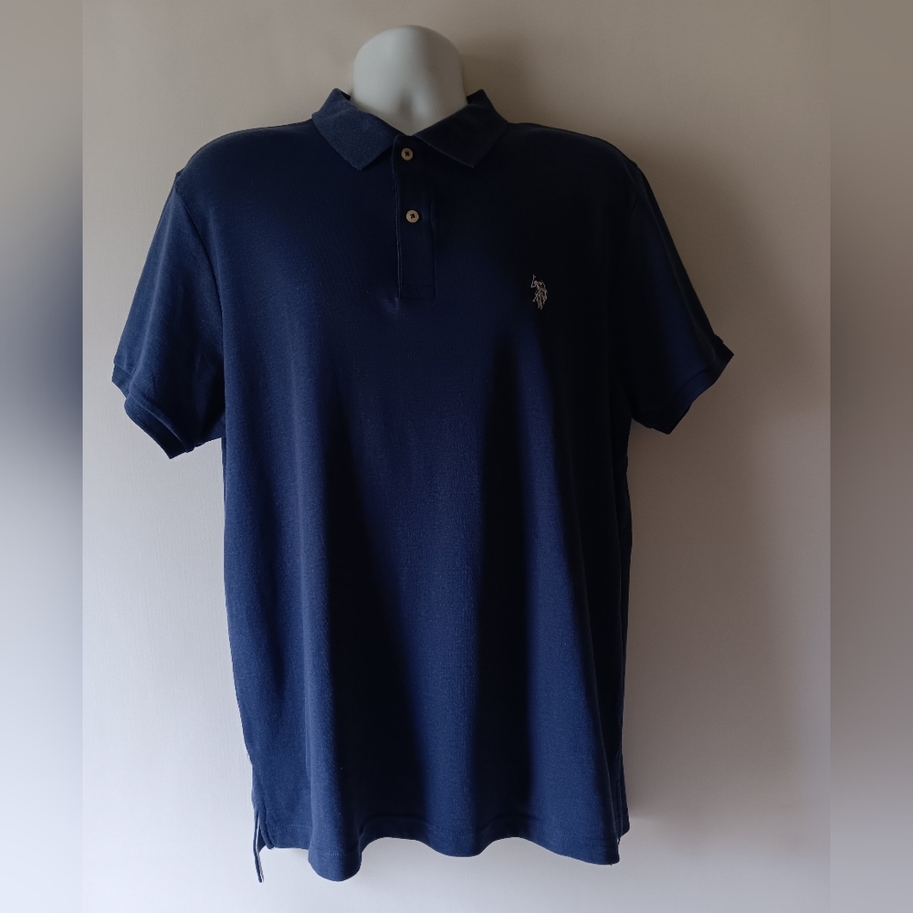 U.S.POLO ASSN. men's navy blue short-sleeve golf polo shirt size L